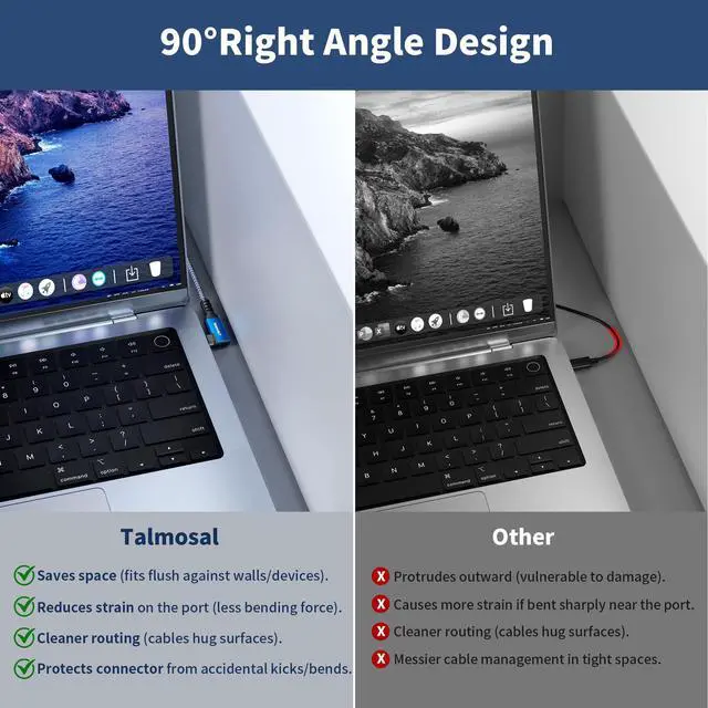 Alt view image 3 of 5 - 240W for Thunderbolt 5 Cable Right Angle 6.6 ft, 120Gbps Bandwidth, 80Gbps, Dual 8K, 4K 540Hz, Triple 4K 144Hz for iPhone 17, Thunderbolt 4, USB4, SSD, MacBook M4 Pro, Dock, eGPU, Mac mini M4 / M4 Pro