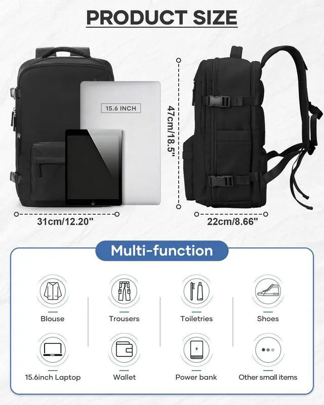 Alt view image 2 of 5 - bergsalz Vacuum Seal Backpack Travel With Pump,Mochila De Viaje Compresion Al Vacio,Personal Item Travel Backpack With Vacuum System,Large Carry On Vacpack Backpacks For Women Men,Black