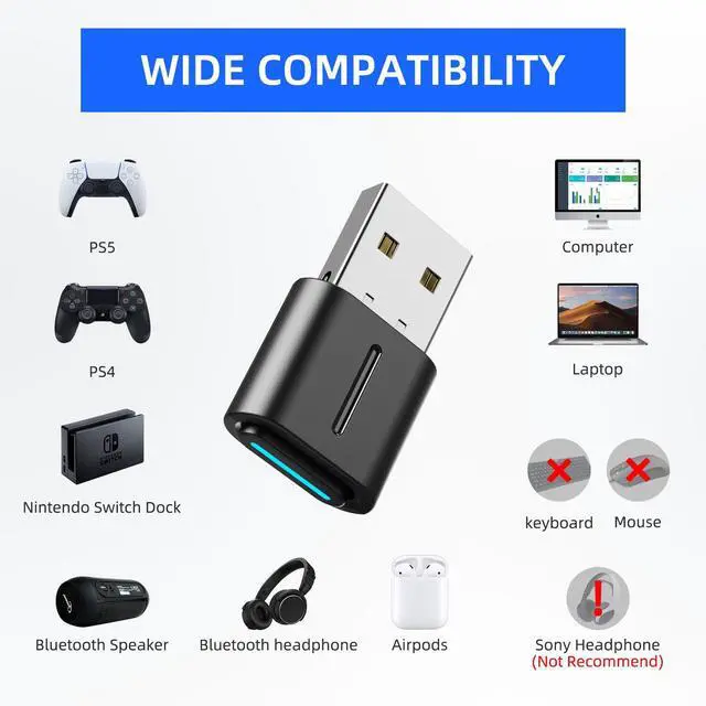 Alt view image 3 of 5 - Smof USB Bluetooth Audio Adapter for PS5, PS4,Switch,Mac. Compatible Bone Conduction Headsets Wireless Audio Transmitter Dongle with aptX Low Latency Support, USB Bluetooth 5.2 Adapter