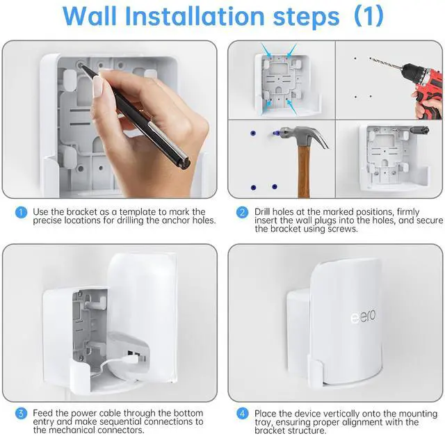 Alt view image 3 of 5 - Eero Pro 7 Wall Mount for eero Pro 7 Mesh Wi-Fi 7 Router, Space-Saving Holder with Cable Management, Wall & Outlet Mounting, Easy Installation, Includes Screws & Quick Start Guide (White, 2 Pack)