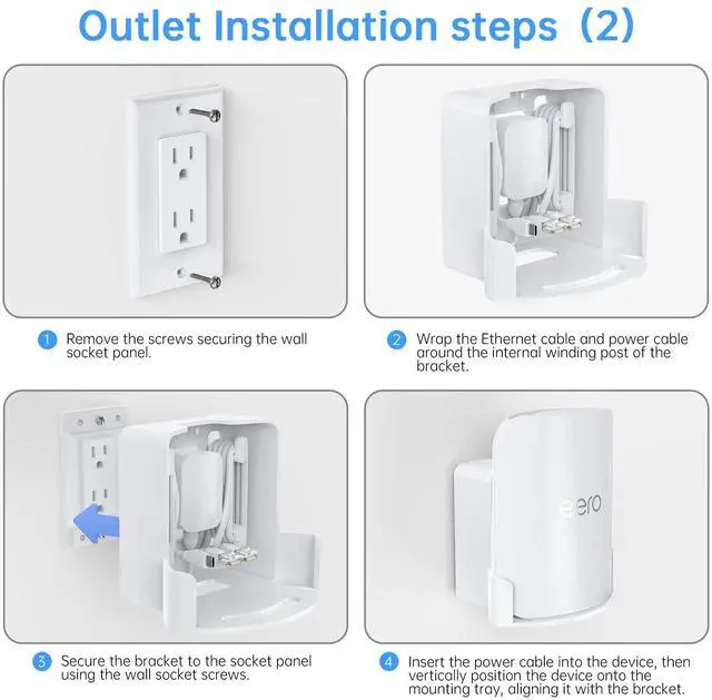 Alt view image 4 of 5 - Eero Pro 7 Wall Mount for eero Pro 7 Mesh Wi-Fi 7 Router, Space-Saving Holder with Cable Management, Wall & Outlet Mounting, Easy Installation, Includes Screws & Quick Start Guide (White, 2 Pack)
