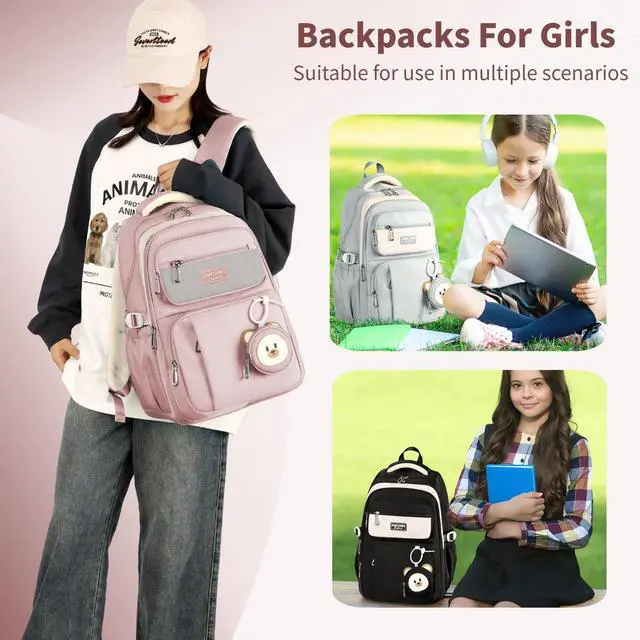 Alt view image 2 of 4 - Leaper Preppy Backpack for Teens : 18.5 inch Bookbag Multi-pocket for School Daily -Water Resistant Anti Theft Middle Highschool Student - Aged 10-16 - Gifts for Girls and Kids(Blue)