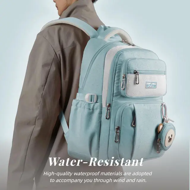 Alt view image 3 of 4 - Leaper Preppy Backpack for Teens : 18.5 inch Bookbag Multi-pocket for School Daily -Water Resistant Anti Theft Middle Highschool Student - Aged 10-16 - Gifts for Girls and Kids(Blue)