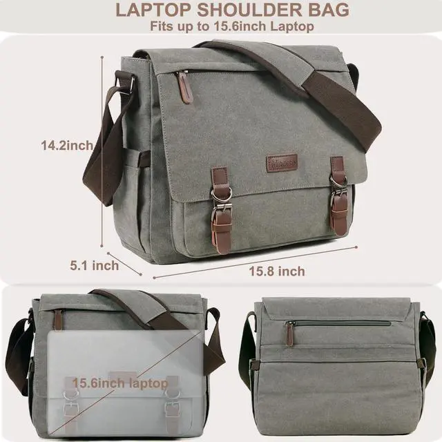Alt view image 2 of 5 - Canvas Messenger Bag for Men Women,Travel Satchel Shoulder bag 15.6 Inch Laptop Bags Business(Grey-Upgrade)