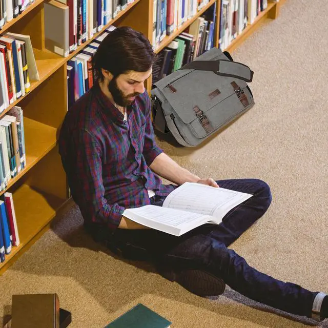 Alt view image 5 of 5 - Canvas Messenger Bag for Men Women,Travel Satchel Shoulder bag 15.6 Inch Laptop Bags Business(Grey-Upgrade)