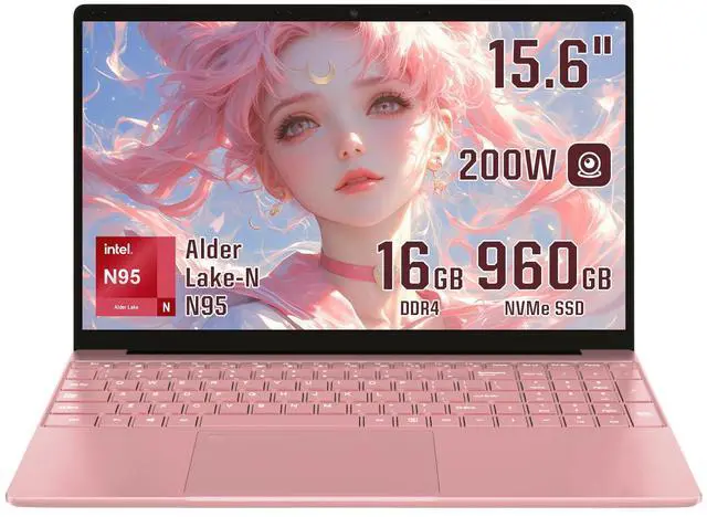 Main image of BINHENGLON 15.6 inch Laptops Computer Celeron N95 FHD 16G RAM SSD Large Screen Bluetooth 5.0 Fingerprint Laptop Ultrabook Wi-Fi 2.4GHz/5GHz, USB3.0(Rose Gold, 16G+960GB SSD)