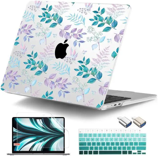 Main image of DONGKE for MacBook Air 13.6 Inch Case 2025 2024-2022 A3240 A3113 A2681 M4 M3 M2 Chip Touch ID, Plastic Hard Shell & Keyboard Cover & Type C Adapter for MacBook Air 13 inch M4, Lilac Leaves