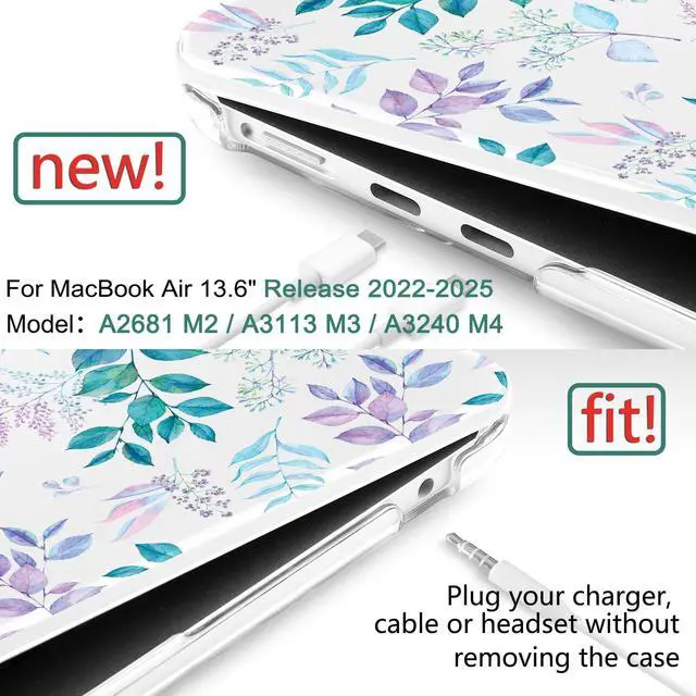 Alt view image 2 of 5 - DONGKE for MacBook Air 13.6 Inch Case 2025 2024-2022 A3240 A3113 A2681 M4 M3 M2 Chip Touch ID, Plastic Hard Shell & Keyboard Cover & Type C Adapter for MacBook Air 13 inch M4, Lilac Leaves