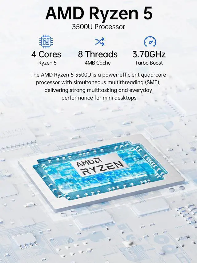 Alt view image 3 of 5 - GMKtec Mini PC Ryzen 5 3500U (Beats N150) 16GB 256GB SSD 2.5GbE NIC LAN Office Home Desktop Computers, Triple 4K Display, WiFi, BT, USB-C, DP Nucbox G10
