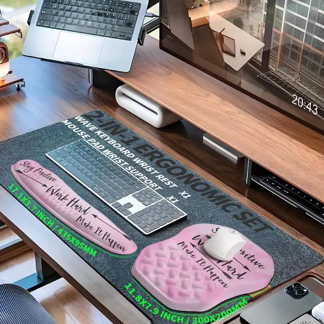 Alt view image 5 of 5 - Gleamtide 2-in-1 Ergonomic Set, Wave Keyboard Wrist Rest and Massage Slope Mouse Pad Wrist Support, Rebound Memory Foam for Relieve Carpal Tunnel Syndrome and Wrist Pain (Stay Positive)