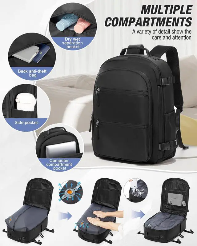Alt view image 4 of 5 - VENATIN Vacuum Backpack Travel with Air Pump for Men,Large Travel Backpack with Vacuum Seal System,Flight Approved 18x14x8 Personal Item Travel Bag,mochila compresion al vacio,Laptop Backpacks,Black