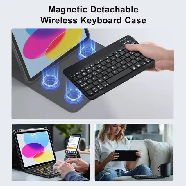 Alt view image 3 of 5 - for iPad 10th Generation Case with Keyboard 2022, Keyboard Case for iPad 10.9" inch 10th Gen - Removable BT Wireless Keyboard-Pencil Holder-Tablet Keybaord Case for iPad 10.9"