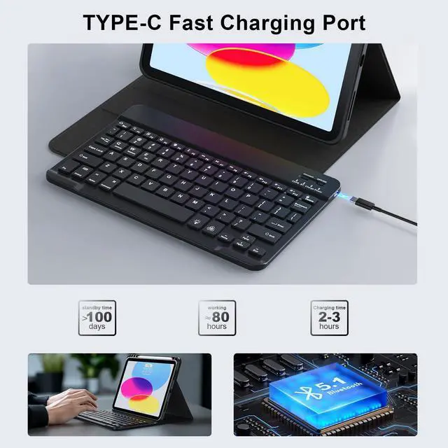 Alt view image 4 of 5 - for iPad 10th Generation Case with Keyboard 2022, Keyboard Case for iPad 10.9" inch 10th Gen - Removable BT Wireless Keyboard-Pencil Holder-Tablet Keybaord Case for iPad 10.9"