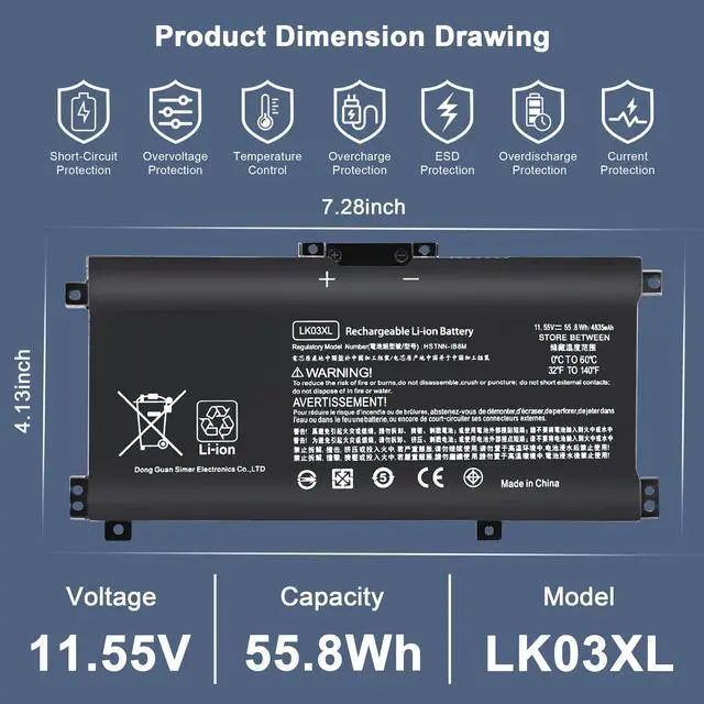 Alt view image 2 of 5 - EHECAPAR LK03XL L09281-855 916814-855 Battery Compatible with HP Envy X360 Convertible 15m-cn0011dx 15m-cn0012dx 15-cn0xxx 15m-cp0xxx 17-bw 17m-ae111dx LKO3XL 916814-855 LK03048XL L09281-855