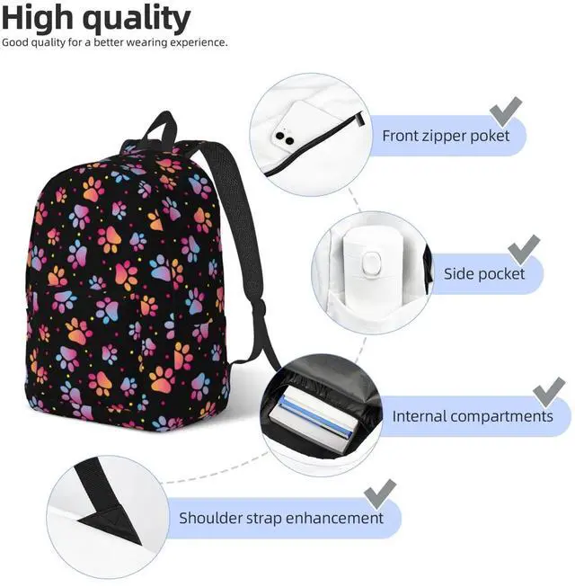 Alt view image 5 of 5 - Duduho Cute Dogs Paws Print Backpack 15.7 Inch Laptop Backpack Travel Hiking Daypack Animal Footprint Multipurpose Bookbag For Men Women