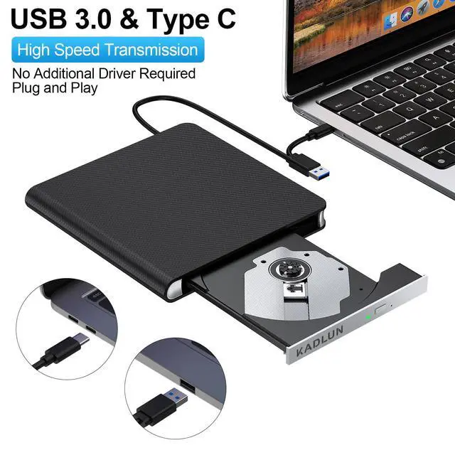 Alt view image 2 of 5 - External CD DVD Drive for Laptop USB 3.0 USB C CD Burner External DVD Drive Portable CD ROM Burner Reader Writer Drive External DVD Player for Laptop Desktop PC Windows 11/10/8/7 MacBook Mac OS Linux