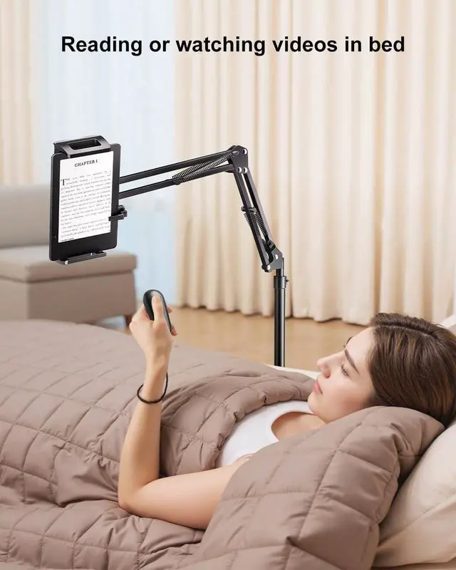 Alt view image 2 of 5 - GEKVIVE Floor Stands for Kindle, Overhead Bed Tablet Stand Angle Height Adjustable Holder, Universal Floor Stand Compatible with Kindle Paperwhite, Oasis, iPad, iPhone and More