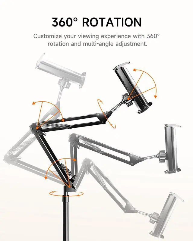Alt view image 5 of 5 - GEKVIVE Floor Stands for Kindle, Overhead Bed Tablet Stand Angle Height Adjustable Holder, Universal Floor Stand Compatible with Kindle Paperwhite, Oasis, iPad, iPhone and More