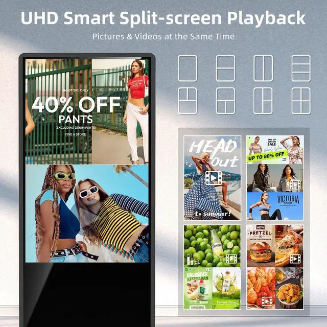 Alt view image 4 of 5 - HomeTreeX 32'' Digital Signage Display Smart Android LCD Sign Kiosk Electronic Menu Board Advertising Display Screen Monitor HDMI WiFi USB 2K Media Video Player (Touchscreen,Black)