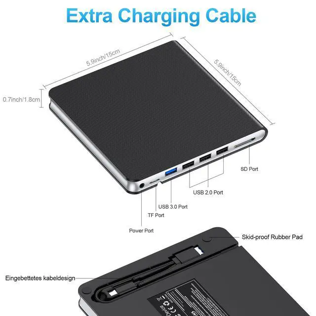 Alt view image 3 of 5 - External CD DVD Drive for Laptop USB 3.0 USB C CD Burner External DVD Drive Portable CD ROM Burner Reader Writer Drive External DVD Player for Laptop Desktop PC Windows 11/10/8/7 MacBook Mac OS Linux