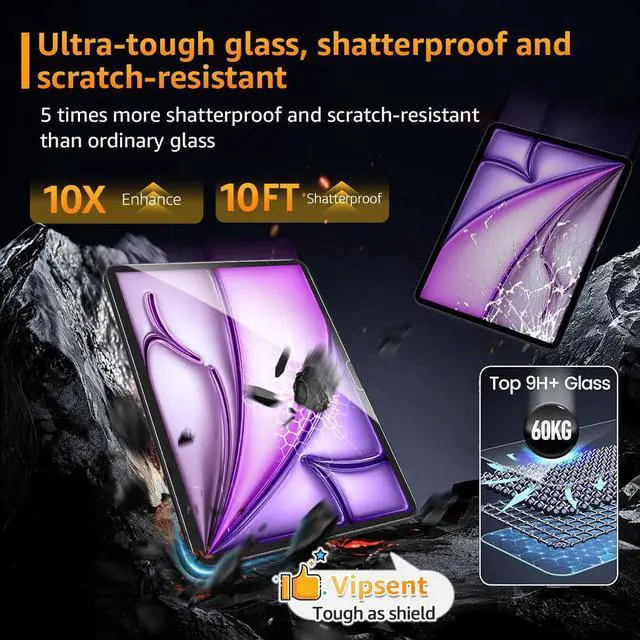 Alt view image 5 of 5 - 2-Pack Glass Screen Protector for iPad 11th A16 11-in. /10th Generation 10.9-in. (2025/2022) Military Shatterproof, 9H+ Hardness, Auto-Alignment Frame, Anti-Fingerprint, HD Clear, Scratch Resistant