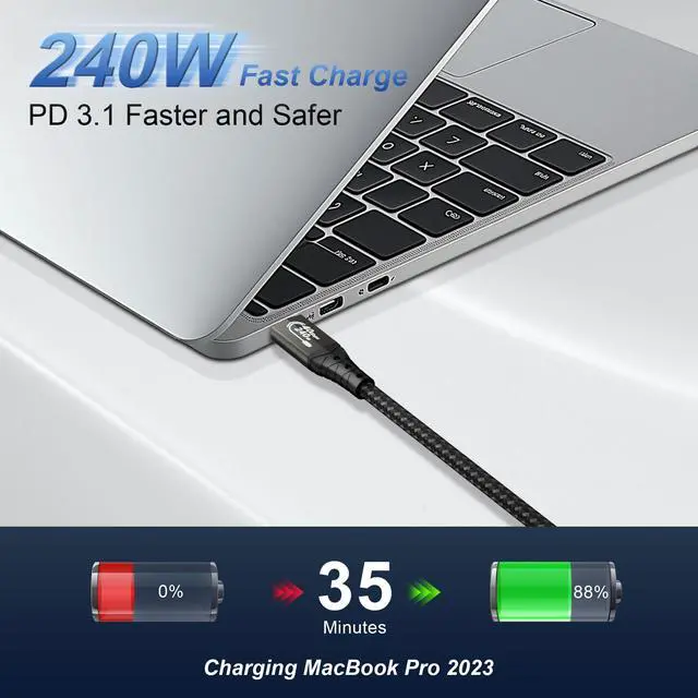 Alt view image 5 of 5 - ZIKNYDO 8K/4K for Thunderbolt 4 Cable 10FT/3m, 40Gbps Data Transfer, 240W USB4 Cable, USB C Monitor Cable, for Thunderbolt 3, iPhone 16 Series, SSD, MacBook, eGPU, iPad, Displays, Laptops