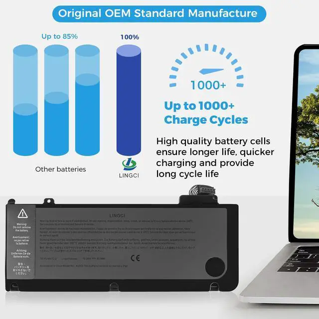 Alt view image 5 of 5 - LINGCI A1322 A1278 Battery Replacement for MacBook Pro 13 inch A1278 [Mid 2012 2010 2009 Early 2011 Late 2011] 661-5229 661-5557 020-6547-A 020-6765-A (2009 2010 2011 2012 Version)63.5Wh 11.6V 6000mAh