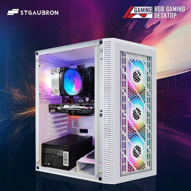 Alt view image 5 of 5 - STGAubron RGB PC Computer Desktop, AMD Ryzen 7 5700G up to 4.6G, 16GB DDR4, 1TB SSD, WiFi 6 & BT 5.2, RGB Fan x4, RGB Keyboard & Mouse, Windows 11 Home