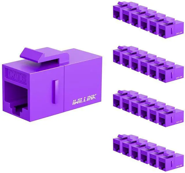 Main image of iwillink RJ45 Cat6 Keystone Coupler 25-Pack, Female to Female Cat6 Keystone Jack, UTP Keystone Coupler Insert (Purple)