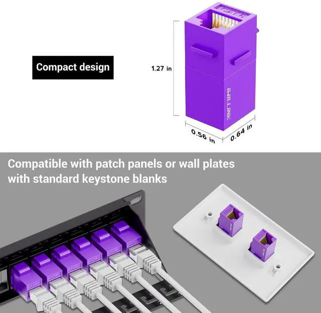 Alt view image 4 of 5 - iwillink RJ45 Cat6 Keystone Coupler 25-Pack, Female to Female Cat6 Keystone Jack, UTP Keystone Coupler Insert (Purple)