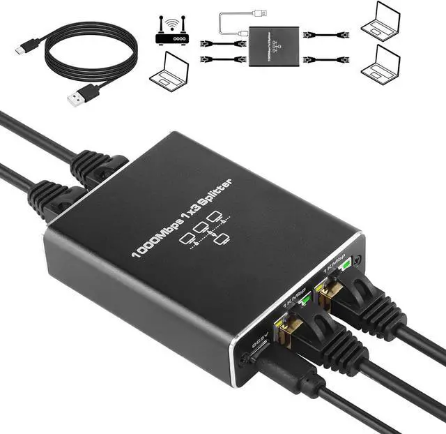Main image of Ethernet Splitter 1 to 3 1000Mbps Internet Splitter LAN Splitter RJ45 Either Network Splitter Adapter Supports High Speed Simultaneous Networking of 3 Devices Works with Cat 6/5e/7/8 Cables