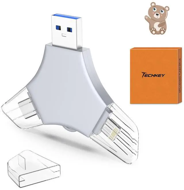 Main image of USB 3.0 Flash Drive 64gb for iPhone, 3in1 External Memory Picture Keeper Storage Stick for Photo/Video/Data Saver/Backup, V9.84High Speed Thumb Drives for iPhone/iPad/Android/PC - Moonlight Grey