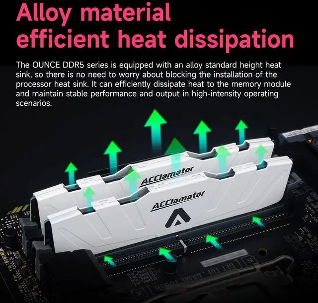 Alt view image 5 of 5 - DDR5 96GB 5600MHz Ram (48GB-5600MHz×2PC4-44800) Desktop (DIMM) Computer Memory CL42(5600MT/s XMP3.0/Expo) with Heatsink White Acclamator
