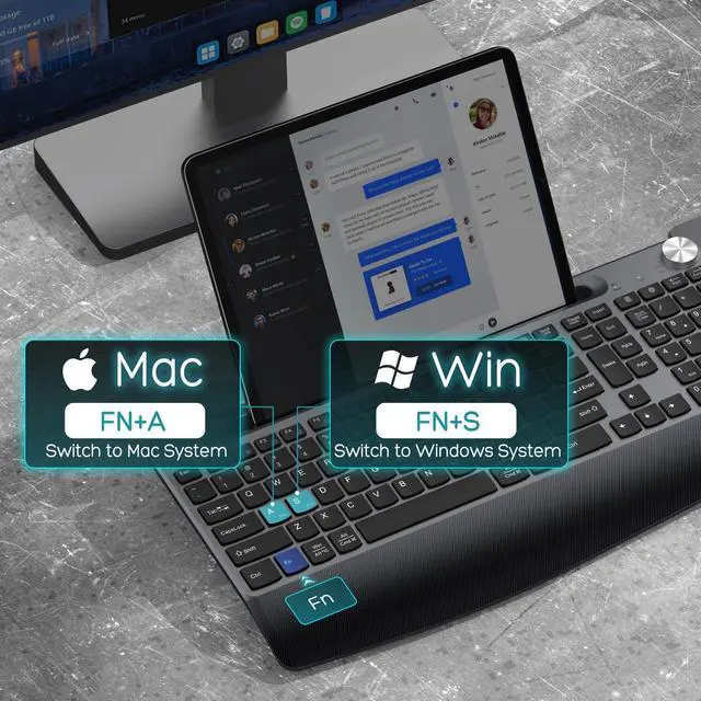 Alt view image 2 of 5 - GAMCATZ Ergonomic Wireless Keyboard and Mouse with Wrist RestPhone Holder - 2.4GHz Full-Sized Low-Profile Quiet Wireless Mouse and Keyboard Combo for Computer, Laptop, PC, Mac-Grey