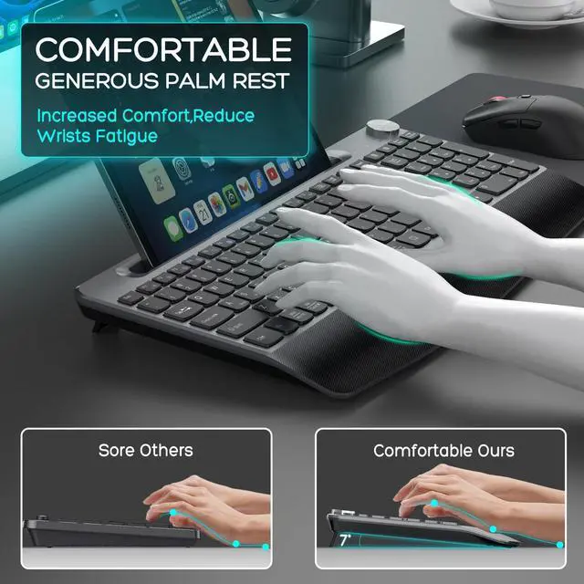 Alt view image 4 of 5 - GAMCATZ Ergonomic Wireless Keyboard and Mouse with Wrist RestPhone Holder - 2.4GHz Full-Sized Low-Profile Quiet Wireless Mouse and Keyboard Combo for Computer, Laptop, PC, Mac-Grey