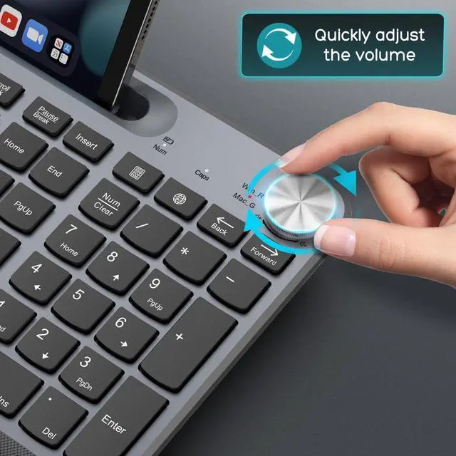 Alt view image 5 of 5 - GAMCATZ Ergonomic Wireless Keyboard and Mouse with Wrist RestPhone Holder - 2.4GHz Full-Sized Low-Profile Quiet Wireless Mouse and Keyboard Combo for Computer, Laptop, PC, Mac-Grey