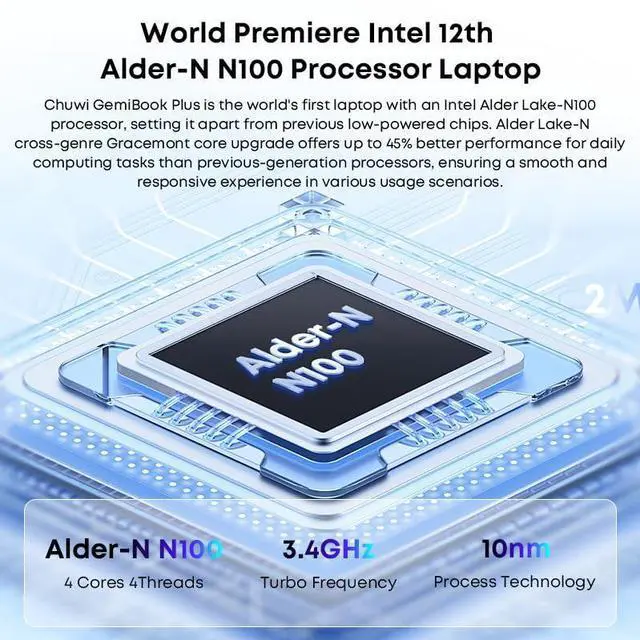 Alt view image 4 of 5 - CHUWI Business Laptop 15.6'', Intel N100 CPU(Up to 3.4GHz), 256GB SSD 8GB RAM, Windows 11 laptops, WiFi6, Bluetooth 5.2, HDMI, 2K FHD IPS Display