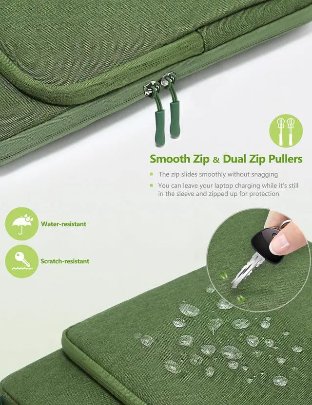 Alt view image 5 of 5 - HYZUO 15-16 Inch Laptop Bag Sleeve for MacBook Pro 16 M4 M3 M2 M1 2025-2019, 15" Surface Book, Notebook Case for 15" 15.6" Dell HP Lenovo ThinkBook Asus Acer Samsung Huawei, Grass Green