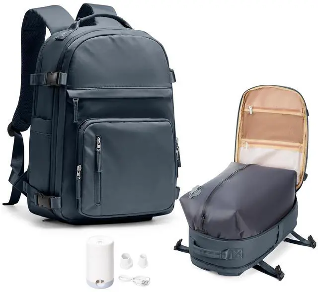 Main image of UPPACK Vacuum Backpack Travel With Pump for Women Men Personal item Travel Bag Carry on Backpack Flight Approved Work College Casual Daypack Backpacks with Vacuum Compression Navy blue