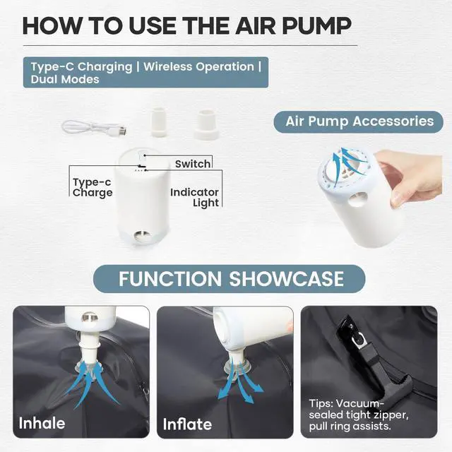 Alt view image 3 of 5 - UPPACK Vacuum Backpack Travel With Pump for Women Men Personal item Travel Bag Carry on Backpack Flight Approved Work College Casual Daypack Backpacks with Vacuum Compression Navy blue