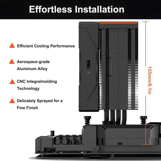 Alt view image 4 of 5 - PCCOOLER RZ400 V2 CPU Cooler 240W Air Cooler with 4 HeatPipe Cooling System, FDB 2200RPM Fans for Intel LGA 115X/1700, AM4/AM5 BK