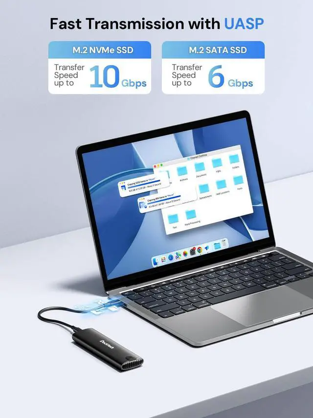 Alt view image 4 of 5 - dockteck M.2 NVMe SATA SSD Enclosure Adapter, Tool-Free USB 3.2 Gen 2 10Gbps NVMe to USB Adapter for SSDs 2230/2242/2260/2280, External Solid State Drive Case Supports M-Key/B+M Key and UASP (Black)