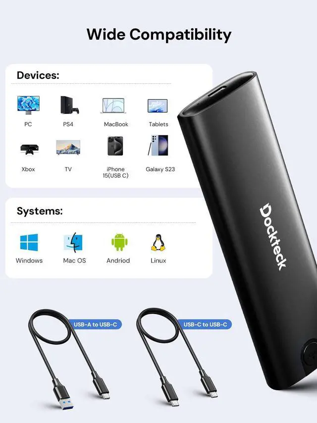 Alt view image 5 of 5 - dockteck M.2 NVMe SATA SSD Enclosure Adapter, Tool-Free USB 3.2 Gen 2 10Gbps NVMe to USB Adapter for SSDs 2230/2242/2260/2280, External Solid State Drive Case Supports M-Key/B+M Key and UASP (Black)