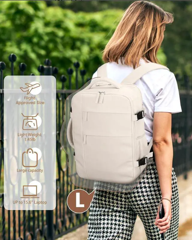 Alt view image 2 of 5 - Pritent Travel Backpack for Women Man, Waterproof Laptop Backpack Travel Bag Airline Approved Carry on Weekender Overnight Bag Bookbag for Business,Travel, Work Fits 17.3 inch Laptop(Large,Beige)