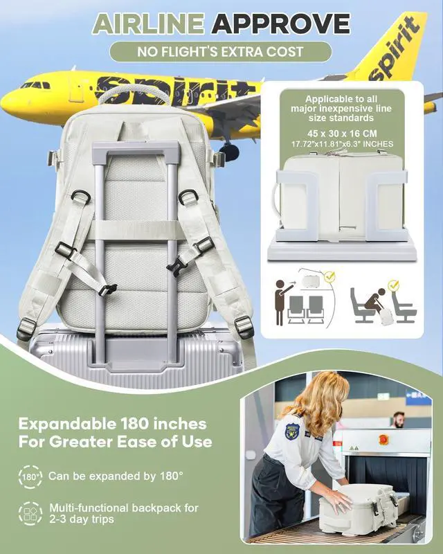 Alt view image 4 of 5 - Vacuum Travel Backpack with Pump for Women,Personal Item Carry on Backpacks Flight Approved 18x14x8 inches for Men,Laptop Waterproof Work Compression bags Casual Daypack(White)