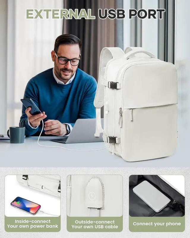 Alt view image 5 of 5 - Vacuum Travel Backpack with Pump for Women,Personal Item Carry on Backpacks Flight Approved 18x14x8 inches for Men,Laptop Waterproof Work Compression bags Casual Daypack(White)