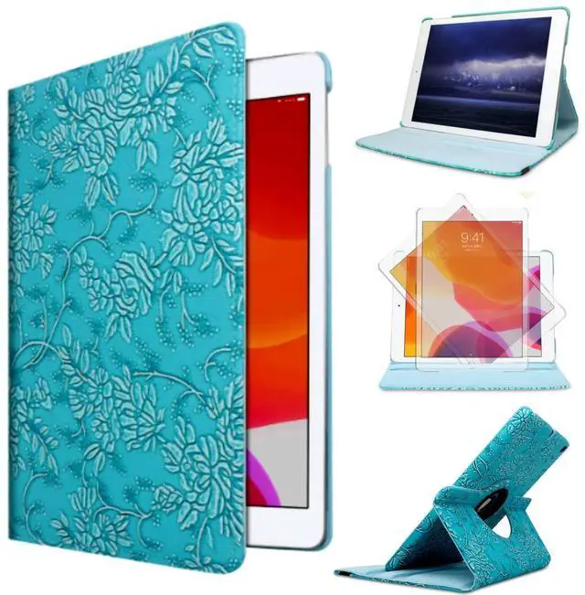 Main image of Case for ipad pro 12.9 inch 2nd & 1st Generation Old Model 2017/2015 MP6G2LL/A MQDA2LL/A MPLL2LL/A ML0F2LL/A ML3K2LL/A ML0N2LL/A ML0R2LL/A with Rotating Stand Auto Sleep/Wake (Blue Embossed Flowers)
