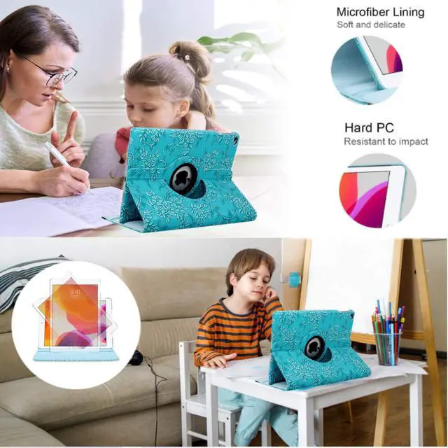 Alt view image 4 of 4 - Case for ipad pro 12.9 inch 2nd & 1st Generation Old Model 2017/2015 MP6G2LL/A MQDA2LL/A MPLL2LL/A ML0F2LL/A ML3K2LL/A ML0N2LL/A ML0R2LL/A with Rotating Stand Auto Sleep/Wake (Blue Embossed Flowers)