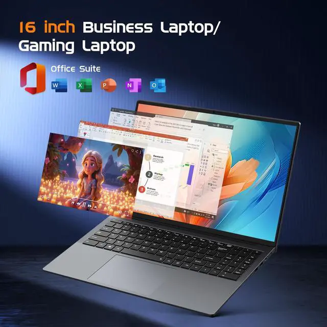 Alt view image 4 of 5 - HYPERSTRIX 16" Laptop Computer Core i5(up to 3.6GHz) 16GB RAM,512GB SSD,Notebook PC,Office Suite,Gaming Laptop,1920 x 1200 FHD 16:10 Display, with BT5.0 Wi-Fi, USB A, HDMI, RJ45, Backlit Keyboard