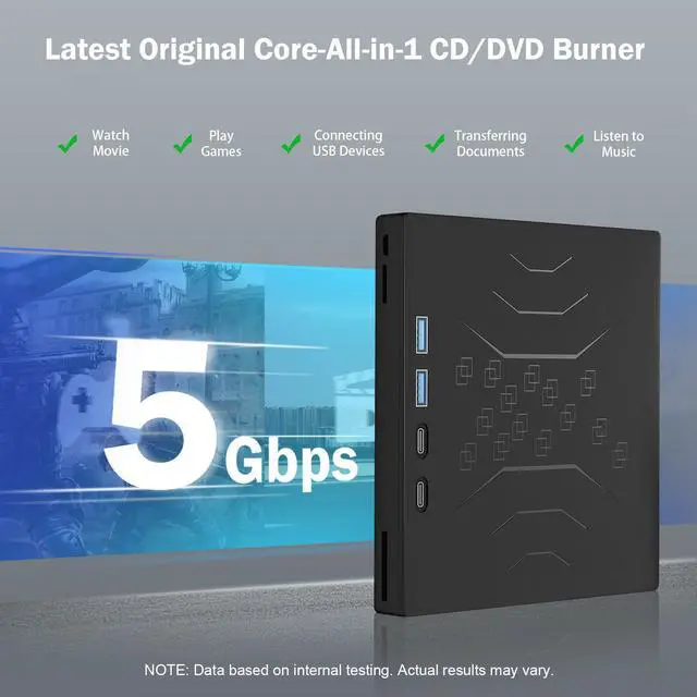 Alt view image 4 of 5 - Wbacon 7 in 1 External DVD Drive, External CD/DVD Drive for Laptop USB 3.0 & Type-C, Portable CD/DVD +/-RW Disk Drive, CD/DVD Burner CD ROM External Drive for Desktop PC (External DVD Drive +Bag)